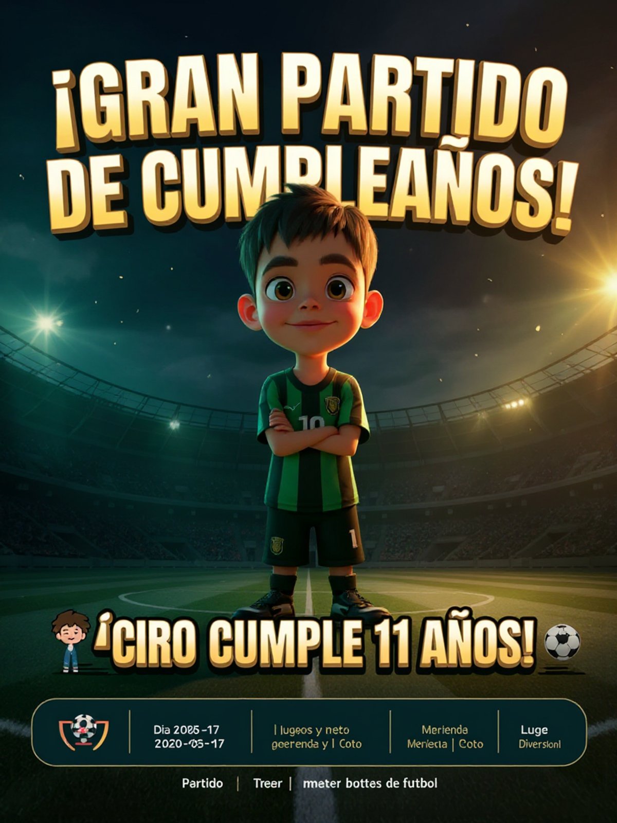 Invitación cartoon generada con IA por FunPartyAI